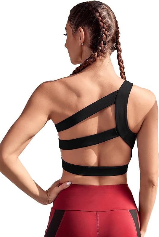 Women's One Shoulder Backless Padded Support Yoga Sports Bra | Amazon (US)