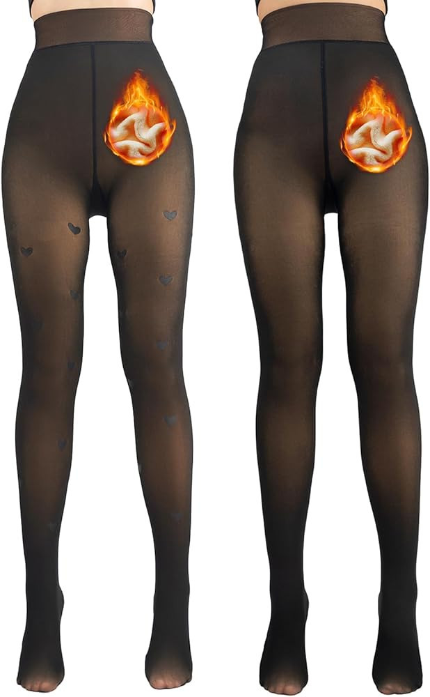 Delcast 2 Pack Fleece Lined Tights for Women - Winter Fake Translucent Warm Patterned Tights High... | Amazon (US)