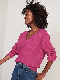 V-Neck Mélange Shaker-Stitch Cocoon Sweater for Women | Old Navy (US)