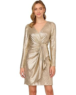 Adrianna Papell Womens Foiled Knit Draped Dress | Amazon (US)