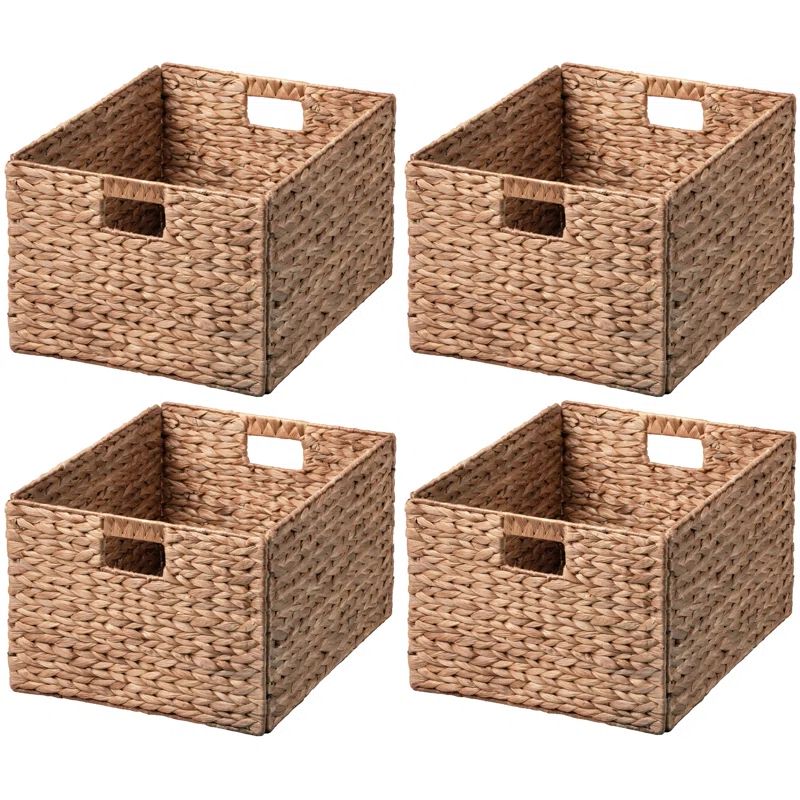 Rectangular Natural Water Hyacinth Hand Woven Rattan Wicker Storage Basket Set with Iron Wire Fra... | Wayfair North America