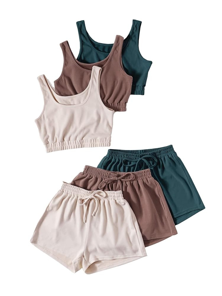 GORGLITTER Summer Outfits for Women 2025 Vacation Beach 6 Pieces Crop Tank Top and Shorts Matchin... | Amazon (US)