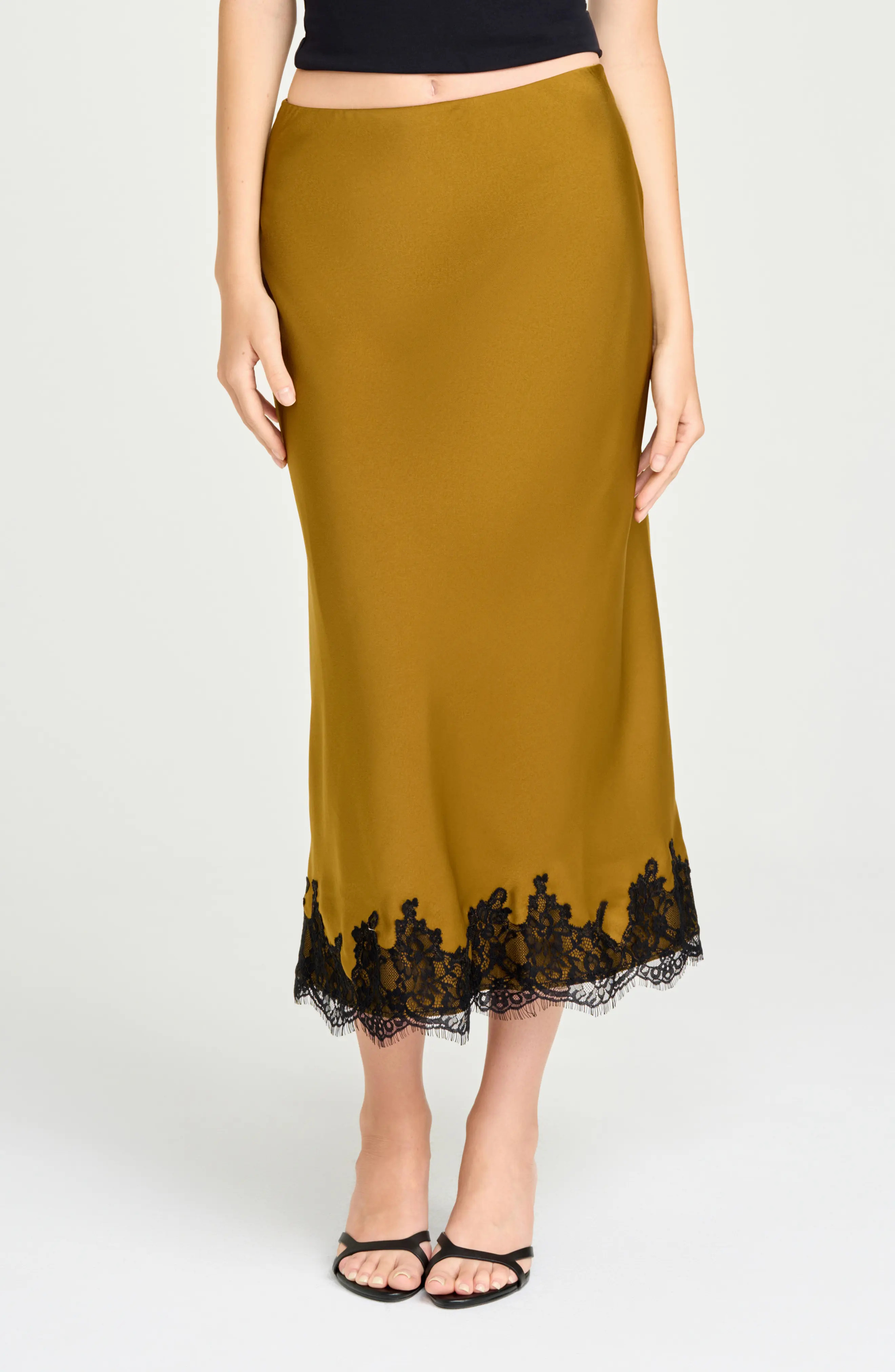 WAYF Vienna Lace Trim Satin Skirt (Women) | Nordstrom | Nordstrom
