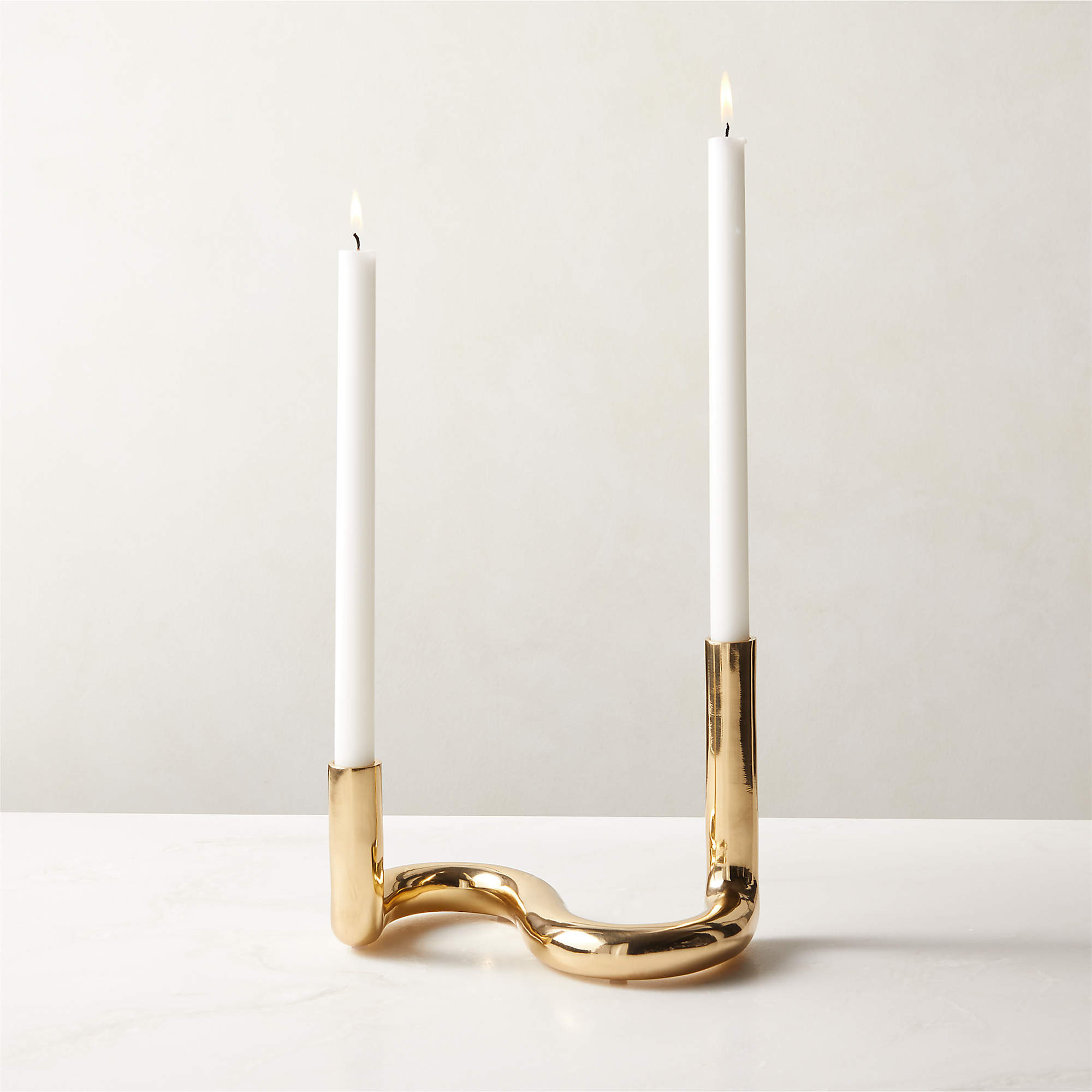 Freya Brass Double Modern Taper Candle Holder + Reviews | CB2 | CB2