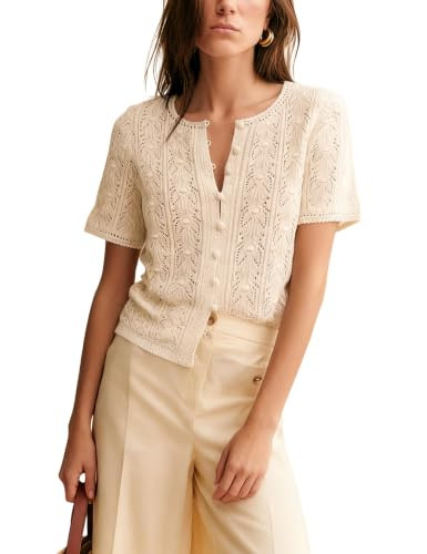 Bianstore Womens Casual Short Sleeve Crochet Knit Cardigans Button Down Lightweight Hollow Out Sw... | Amazon (US)