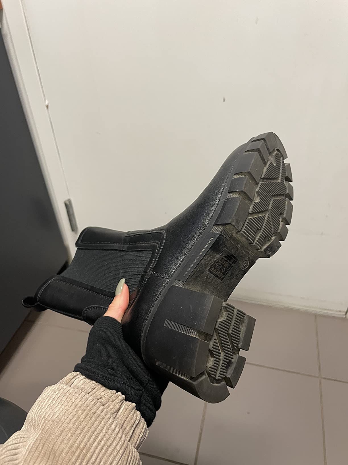 TINSTREE Women's Lug Sole Platform Boots Mid Calf Elastic Chunky Block Heel Leather Chelsea Booti... | Amazon (US)