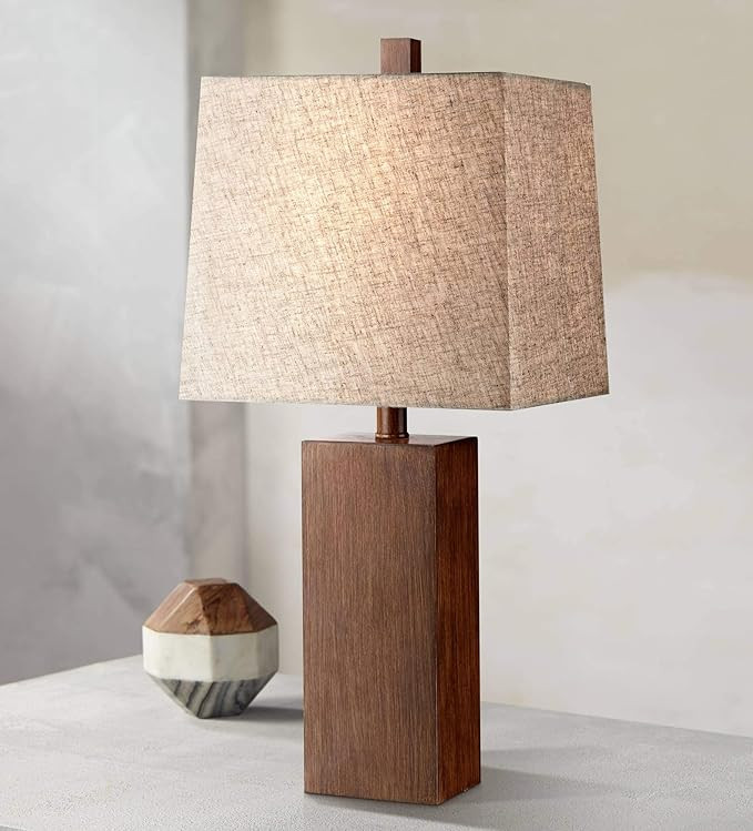 360 Lighting Darryl Modern Accent Table Lamp 23" High Faux Wood Rectangular Block Textured Brown ... | Amazon (US)