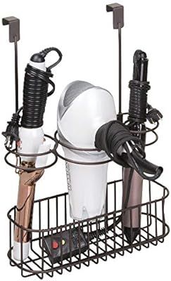 mDesign Over Door Bathroom Hair Care & Hot Styling Tool Organizer Storage Basket for Hair Dryer, ... | Amazon (US)