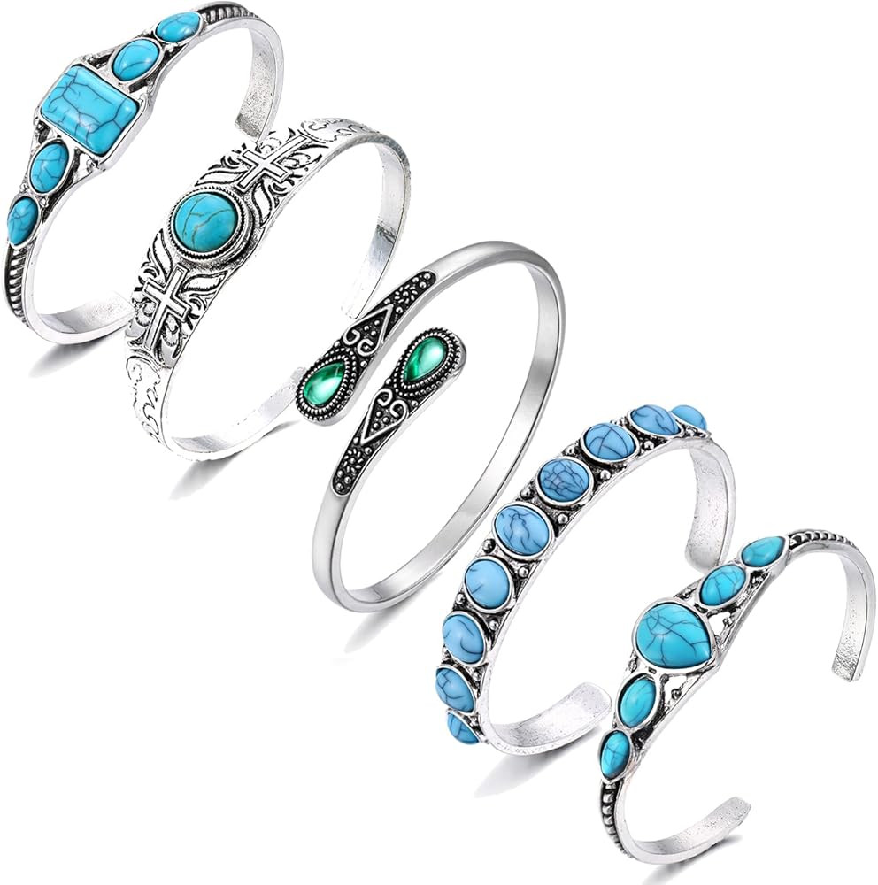 BROCC 5pcs Turquoise Cuff Bracelets Set for Women Bohemian Adjustable Cuff Bangle Vintage Stackab... | Amazon (US)