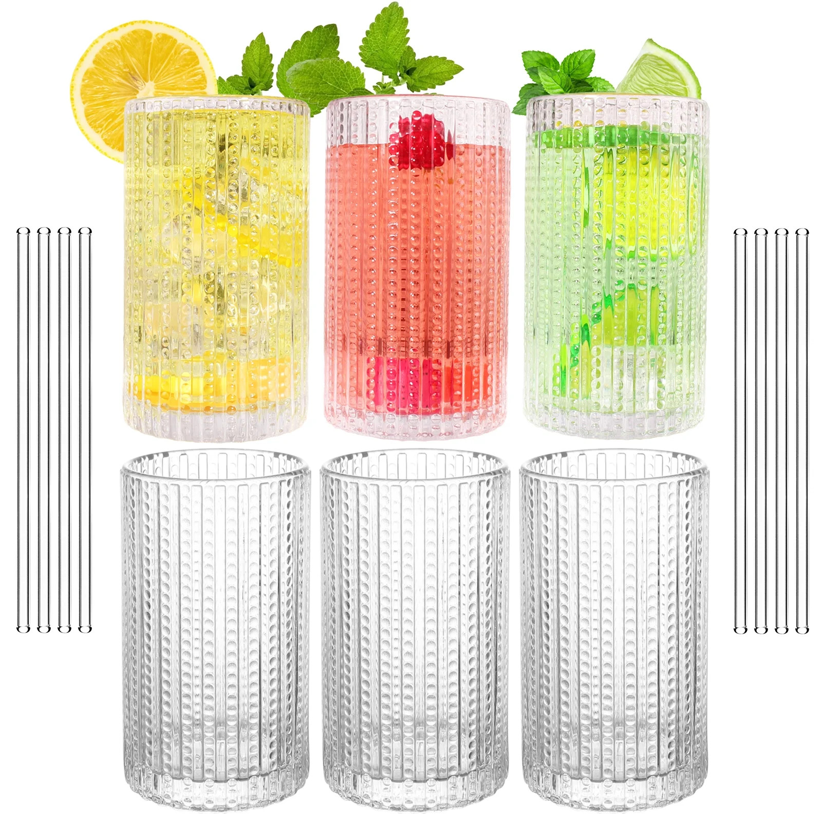 Goldarea 15oz Clear Vintage Drinking Glasses Set of 6,Ribbed Hobnail Glassware for Whiskey. | Walmart (US)