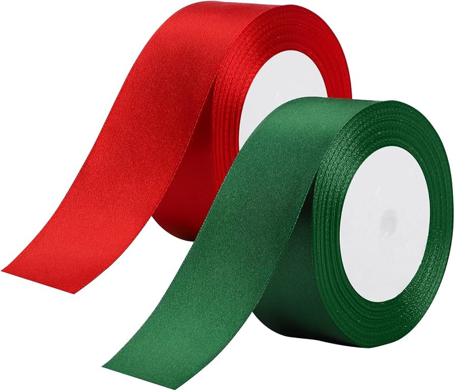 Christmas Ribbon 1 1/2 Inch 2 Rolls 60 Yards Green Red Polyester Satin Ribbon Holiday Ribbons for... | Amazon (US)