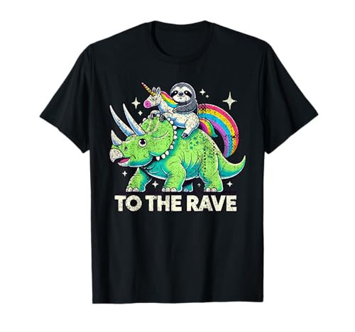 Rave Party Unicorn Sloth Dinosaur Electronic Music T-Shirt | Amazon (US)