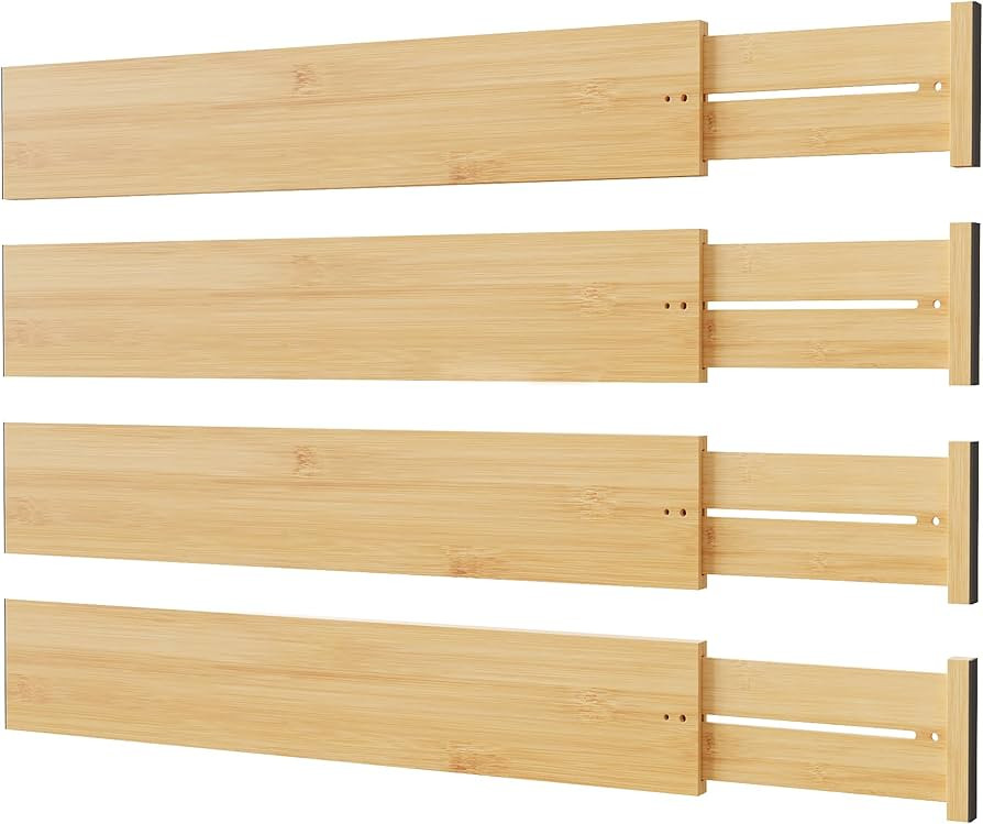 BAMEOS 4" High Drawer Dividers Bamboo Separators Organization Expandable Organizers for Kitchen B... | Amazon (US)