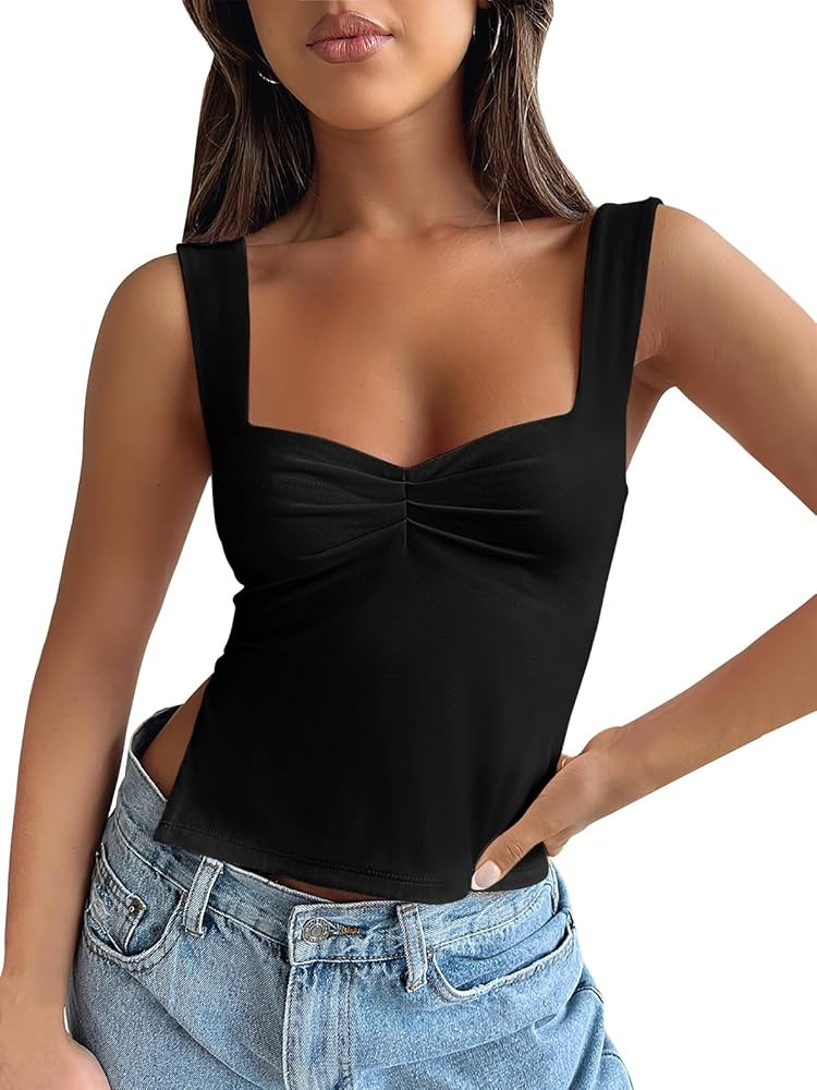 ANRABESS Womens Crop Tank Tops Sexy Sleeveless Sweetheart Neck Backless Side Split Going Out Tren... | Amazon (US)