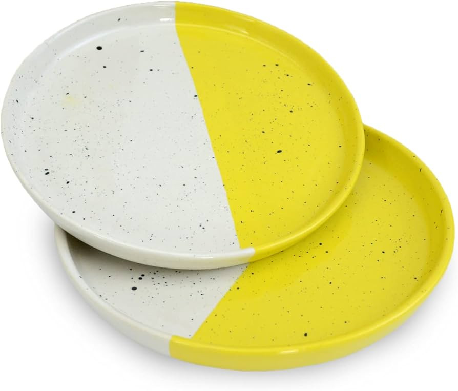 roro Handmade Ceramic Appetizer Plates Set of 2-7 inch Speckled White & Lemon Yellow Plates- Idea... | Amazon (US)