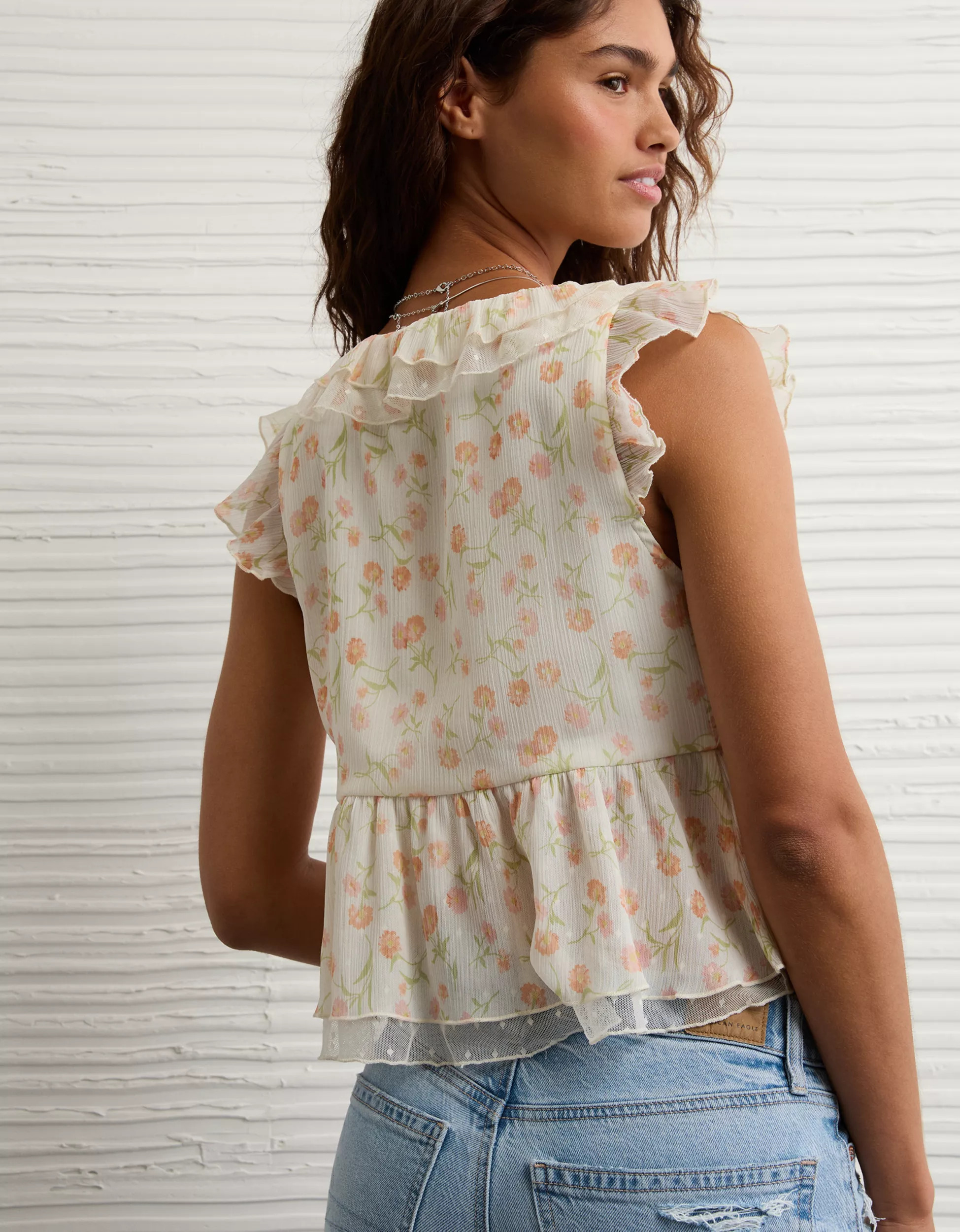 AE Flutter Sleeve Tie-Front Blouse | American Eagle Outfitters (US & CA)