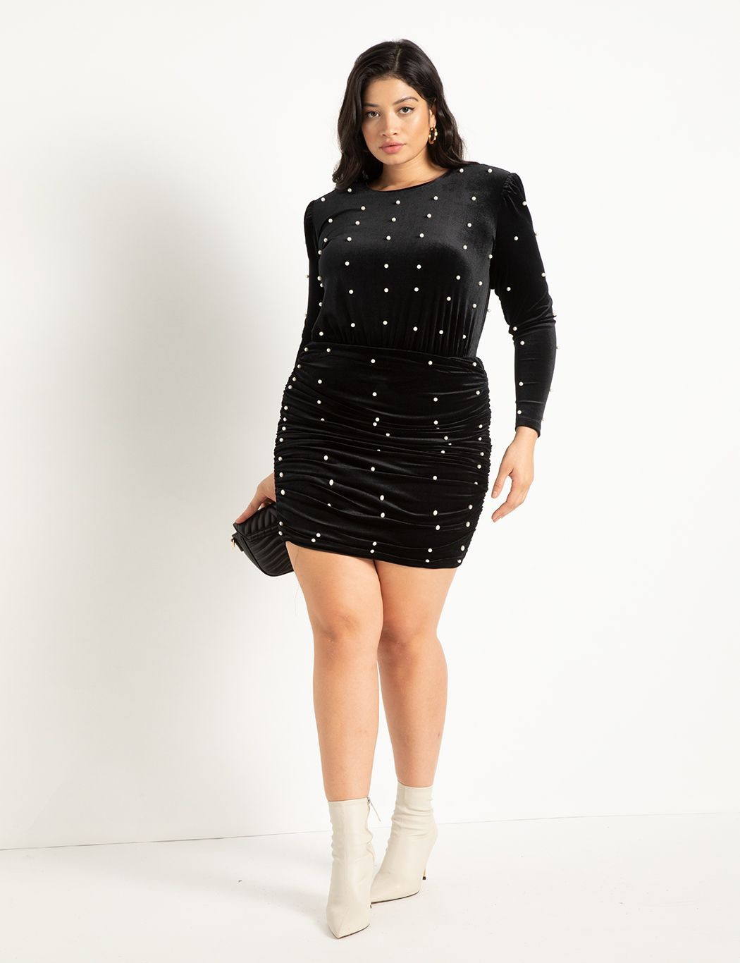 Pearl Detail Velvet Mini Dress | Eloquii