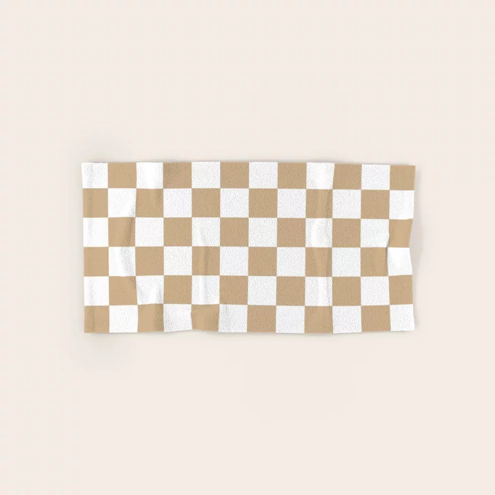 Checkered (Tan & White Pattern) Hand & Bath Towel | Society6