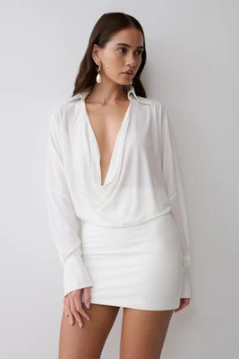 Soleia Cowl Drape Shirt Dress / White | MESHKI | XS | MESHKI US