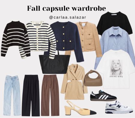Fall capsule wardrobe, everything you need for autumn outfits.
Basic tee, blazer dress, striped cardigan, trousers, basic shirt, adidas samba, anine bing, criss cross jeans.

#LTKstyletip #LTKSeasonal #LTKworkwear