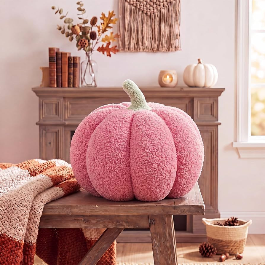 Juexica Stuffed Pumpkin Pillow Fall Halloween Decor Cushion,Pink,Small | Amazon (US)