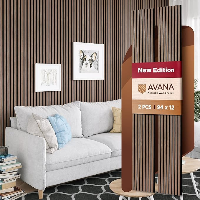 Avana Acoustic Wood Wall Panels – 94.4 X 12.6 Inch Walnut Acoustic Panels 2 PCs – Wall Panels... | Amazon (US)