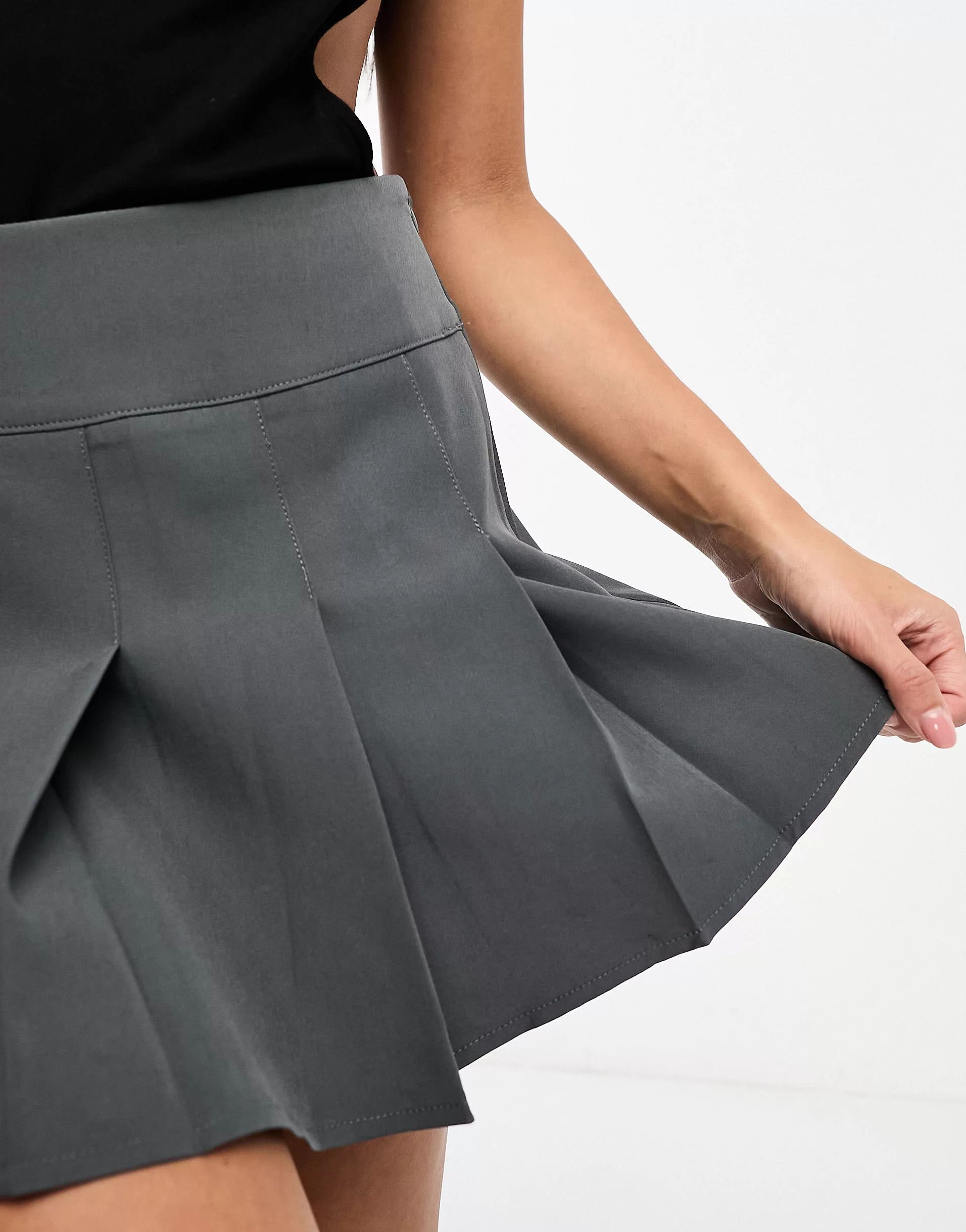 Kaiia pleated mini skirt in charcoal grey | ASOS (Global)
