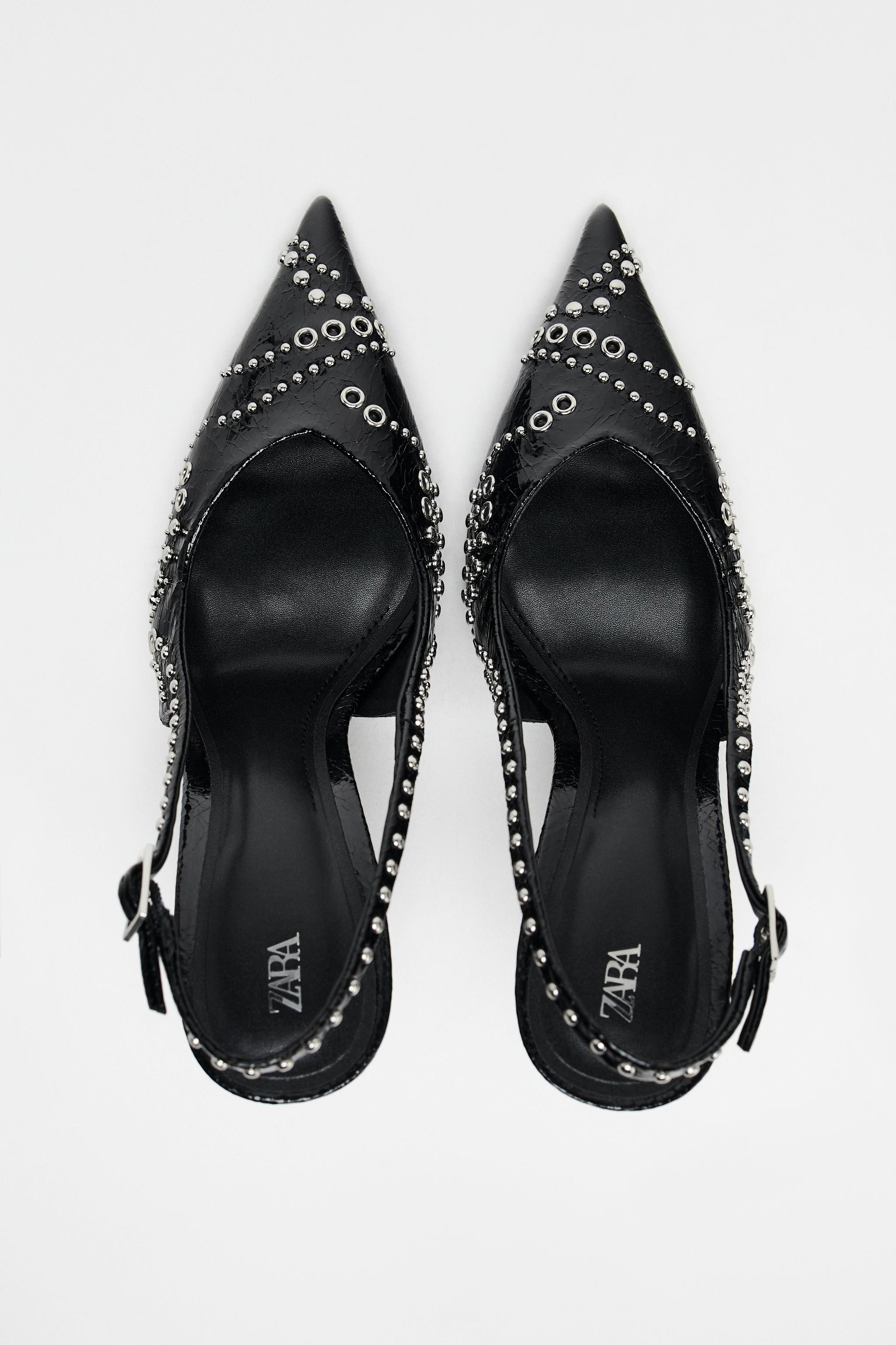 Slingback heels. Studs around the contour. Ankle strap with buckle. Pointed toe. Heel height: 3.9... | Zara US