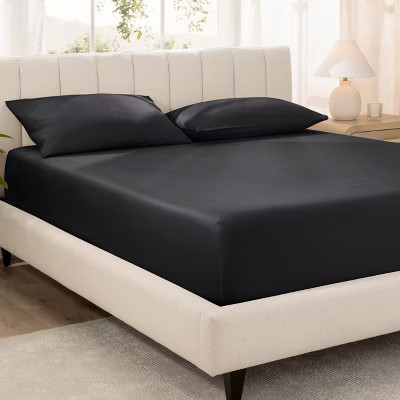 400 Thread Count Organic Cotton Sateen Fitted Sheet by Bare Home - Twin XL, Black | Target