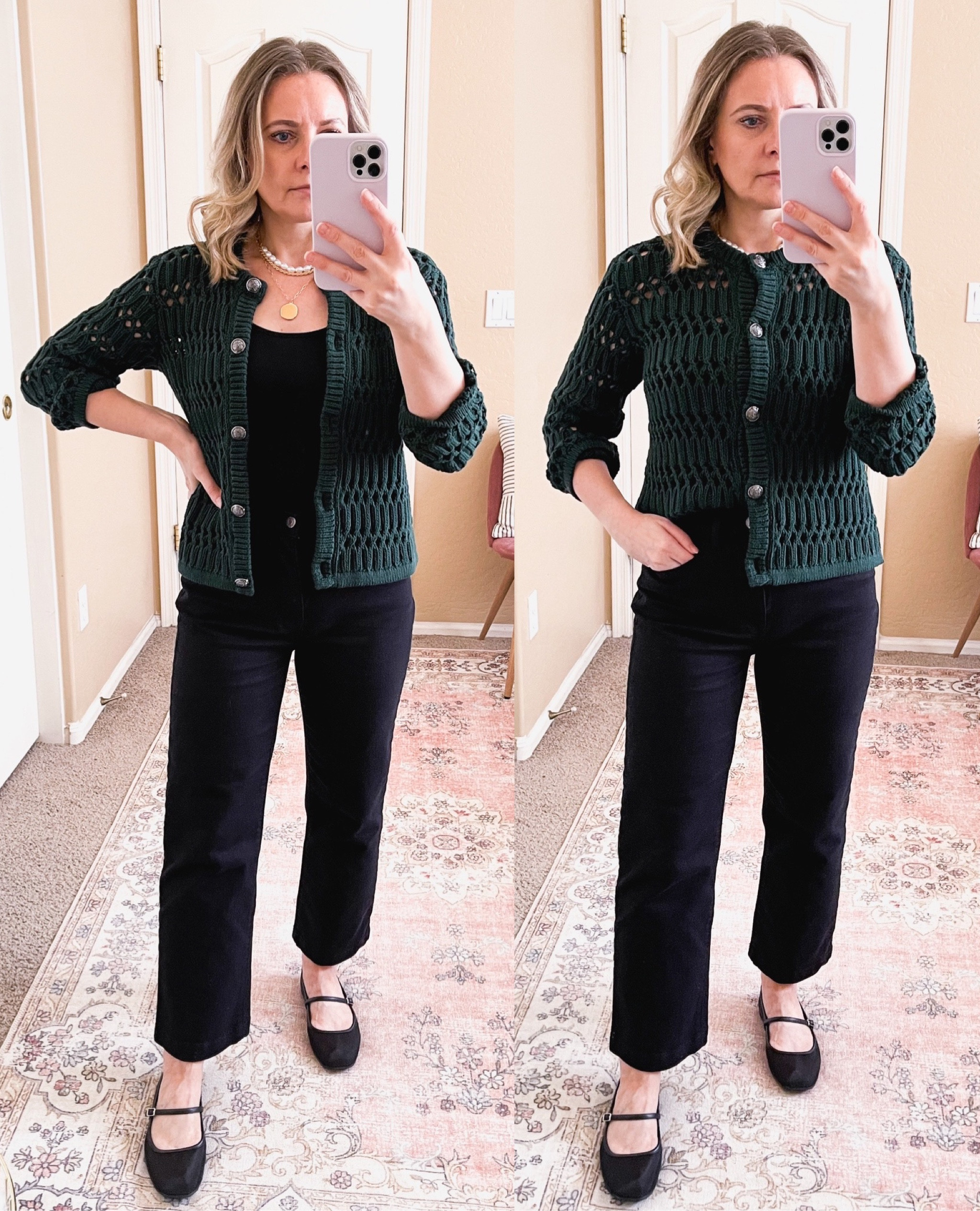 Cute outfit idea. This will be nice for work too. The sweater jacket, pants and necklace are from Loft, Mary Jane flats from Target. Love the color of the sweater for the holidays. I got it in Xs petite.
Let me know in the comments if you have any questions. 



Work outfit, workwear, office outfit, deep spruce green sweater, cardigan, fall outfit, 

#LTKWorkwear #LTKSeasonal #LTKStyleTip #LTKShoeCrush #LTKHoliday #LTKFindsUnder50