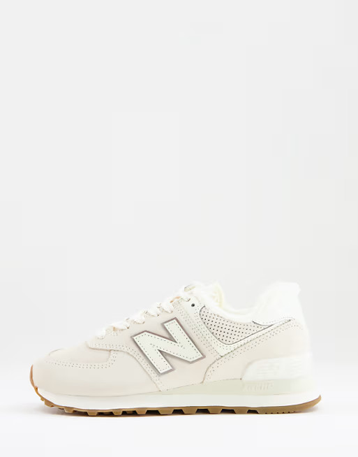 New Balance 574 trainers in off white with teddy lining | ASOS (Global)