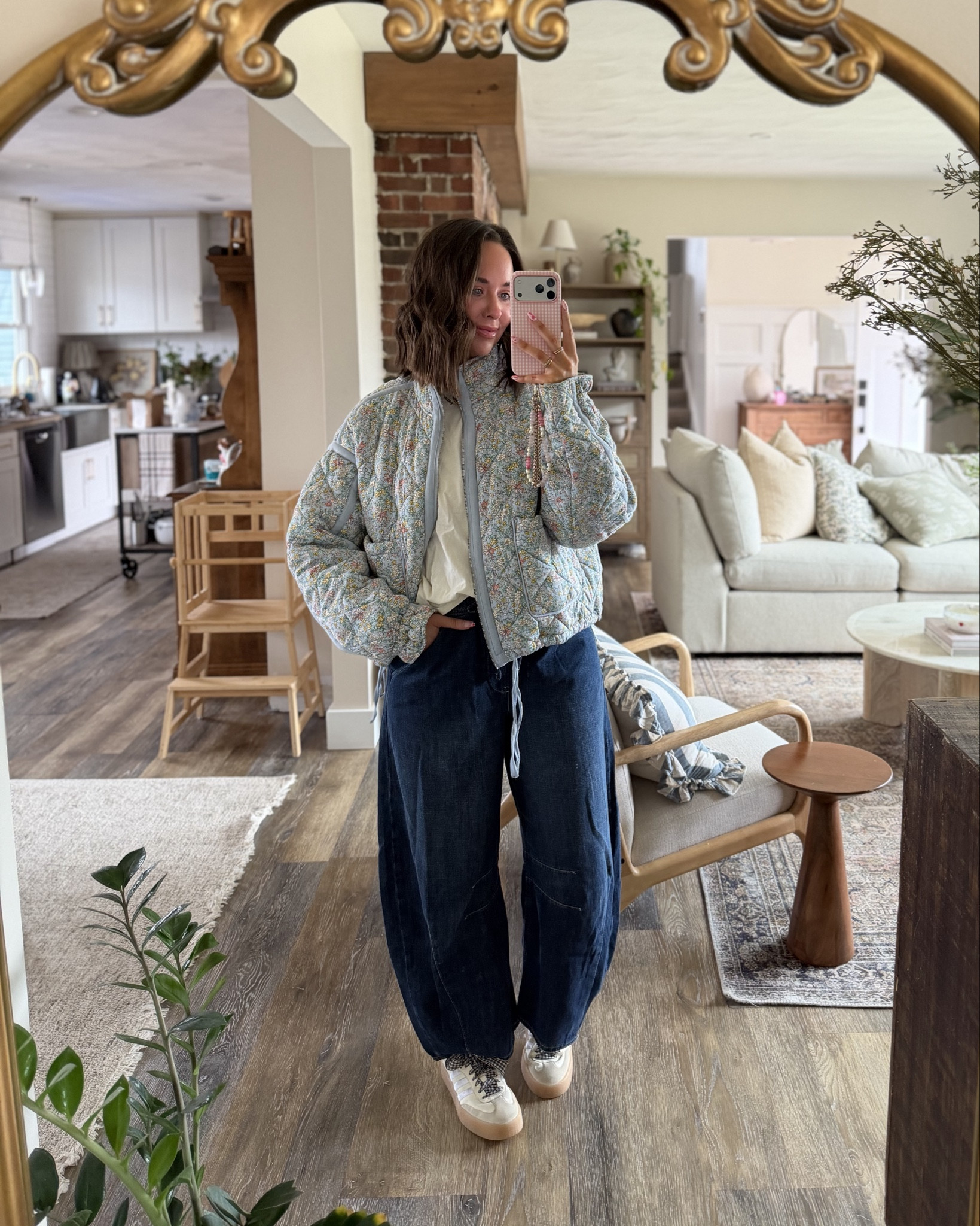 Yesterdays outfit!! 💛🩵 This floral jacket is one of my favorite jackets ever… linking similar by the same brand! I just love the fit of it!! 

Barrel jeans are in a size small, size down! 

#LTKootd #LTKselfcare #LTKmomlife