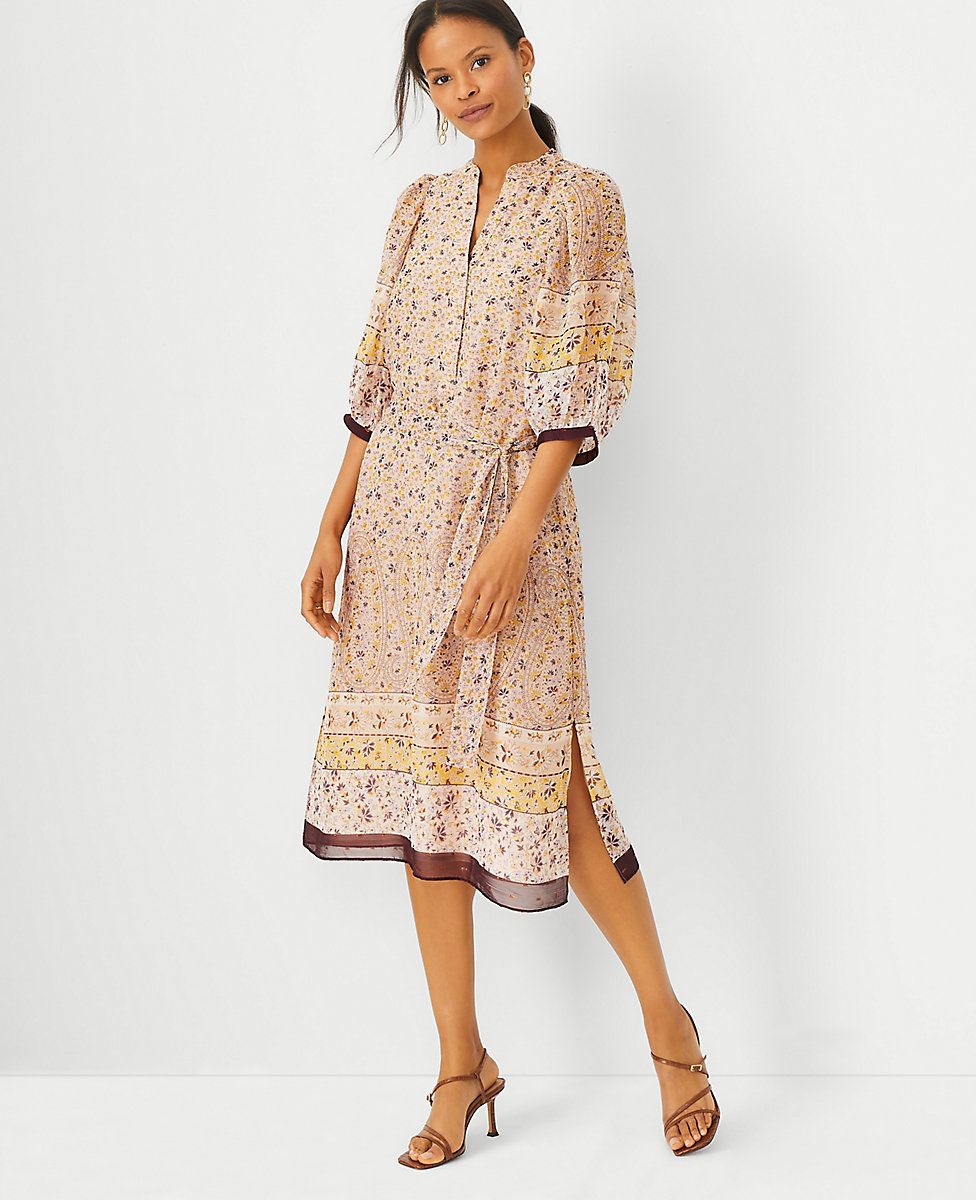 Paisley Border Balloon Sleeve Midi Dress | Ann Taylor (US)