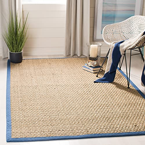 SAFAVIEH Natural Fiber Collection 4' x 6' Navy NF114T Border Basketweave Seagrass Area Rug | Amazon (US)