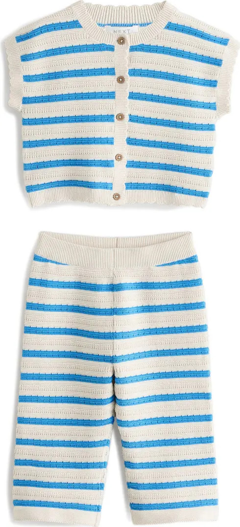 Kids' Stripe Short Sleeve Cotton Cardigan & Pants Set | Nordstrom
