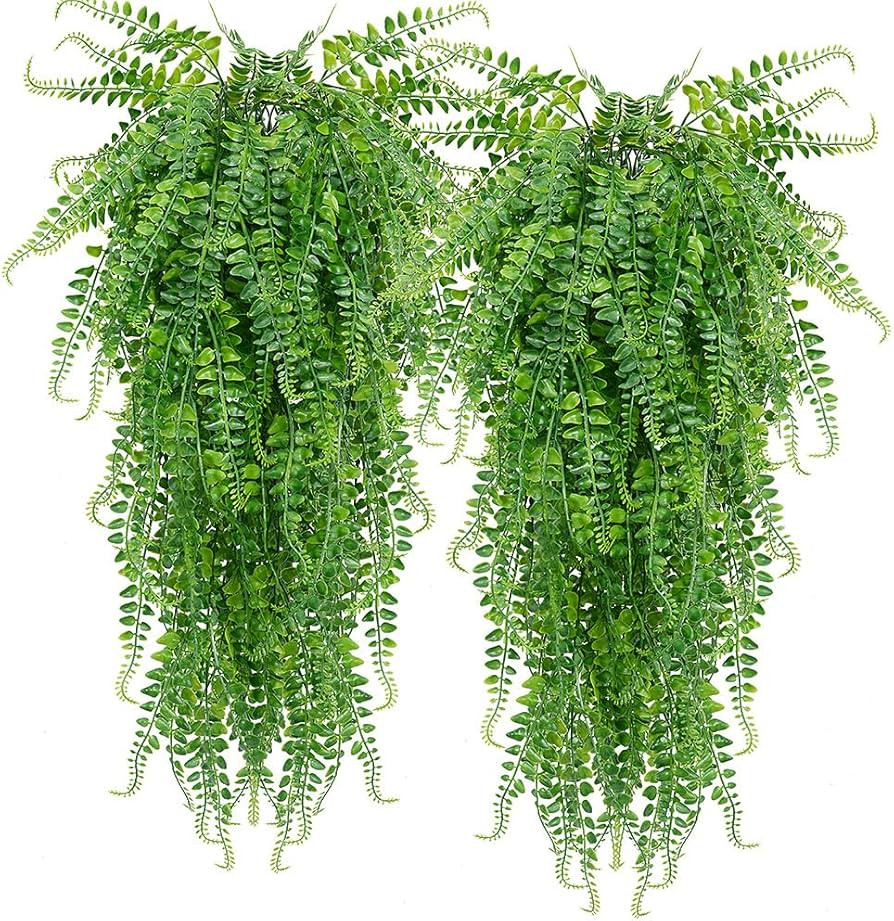 SzJias Artificial Hanging Plants Ferns Faux Fake Plants for Patio Porch Outdoor Decor (2 Pcs) | Amazon (US)