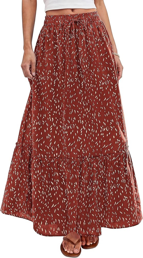 BTFBM Womens Boho Maxi Skirt 2026 Summer Floral High Waisted Flowy Tiered Long Spring Beach Vacat... | Amazon (US)