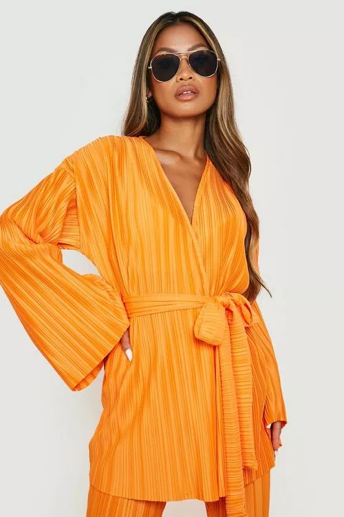 Plisse Belted Kimono | Boohoo.com (US & CA)