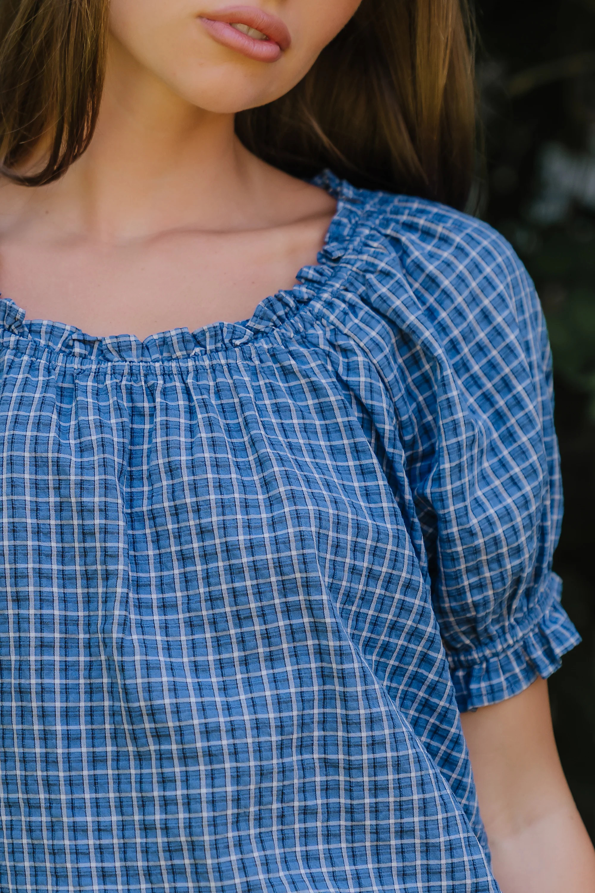 Gabi Plaid Blouse in Blue | Böhme US