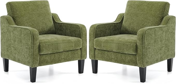 VINGLI Accent Chairs Set of 2 Living Room Chairs Olive Green Reading Chair for Bedroom Scooped Ar... | Amazon (US)