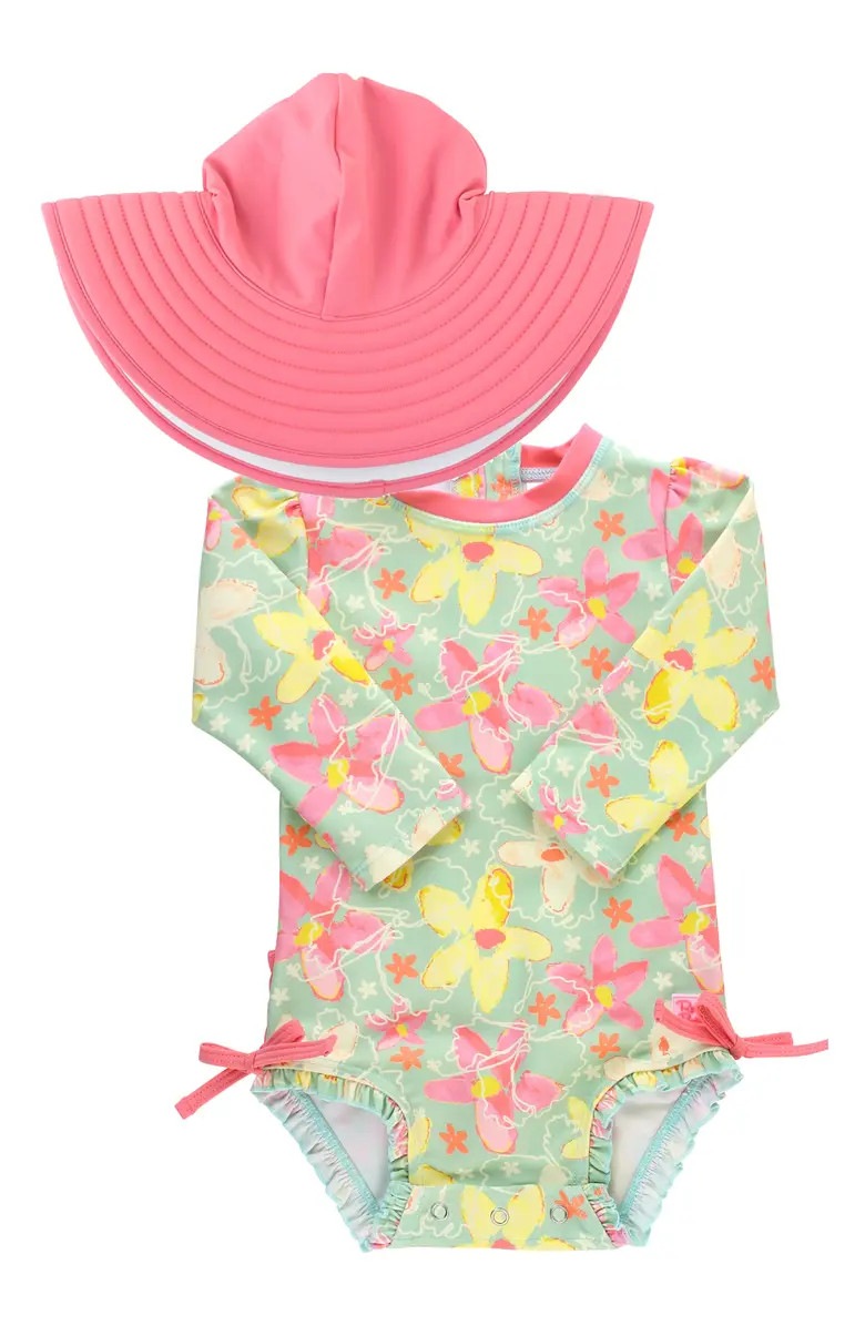 Waltzing On Water One-Piece Rashguard Swimsuit & Hat Set | Nordstrom