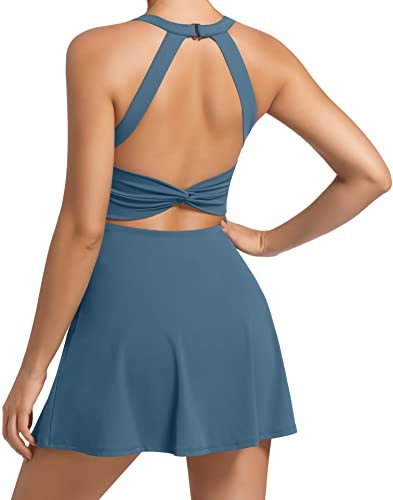 Womens Workout Tennis Dress with Built in Shorts and Bra Athletic Golf Activewear for Exercise Blue Large | Amazon (US)
