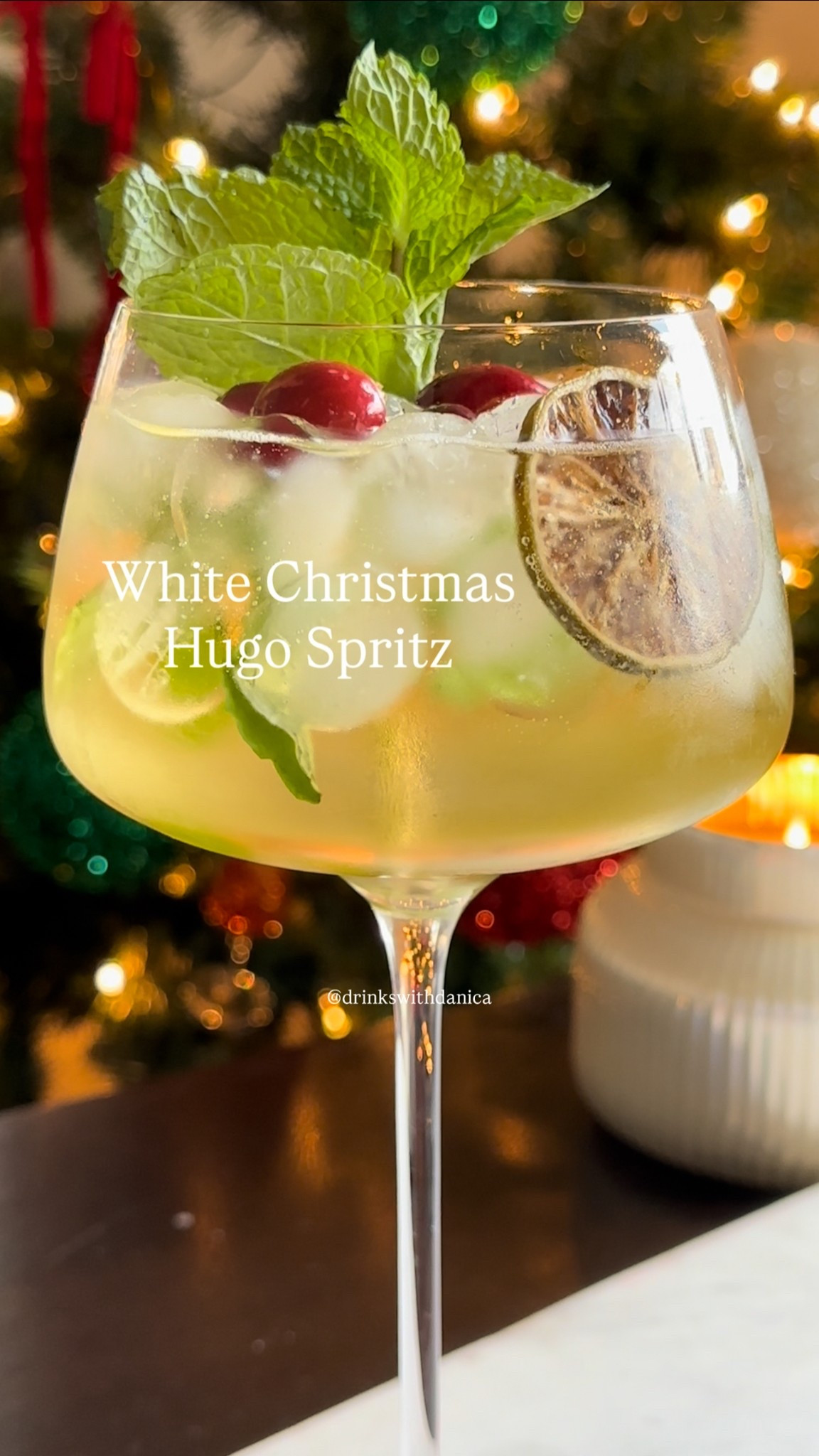 White Christmas Hugo Spritz

Follow me on Instagram and TikTok @drinkswithdanica for this recipe and more. Full recipe can also be found at www.drinkswithdanica.com 