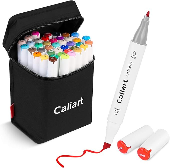 Caliart 41 Colors Dual Tip Art Markers Permanent Alcohol Based Markers Colored Artist Drawing Mar... | Amazon (US)