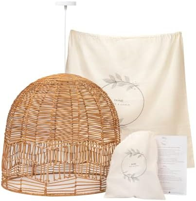 Mae & Grace Home - Rattan Pendant Light Fixture, Hand Made, Boho Coastal Dome Woven Basket Shade ... | Amazon (US)