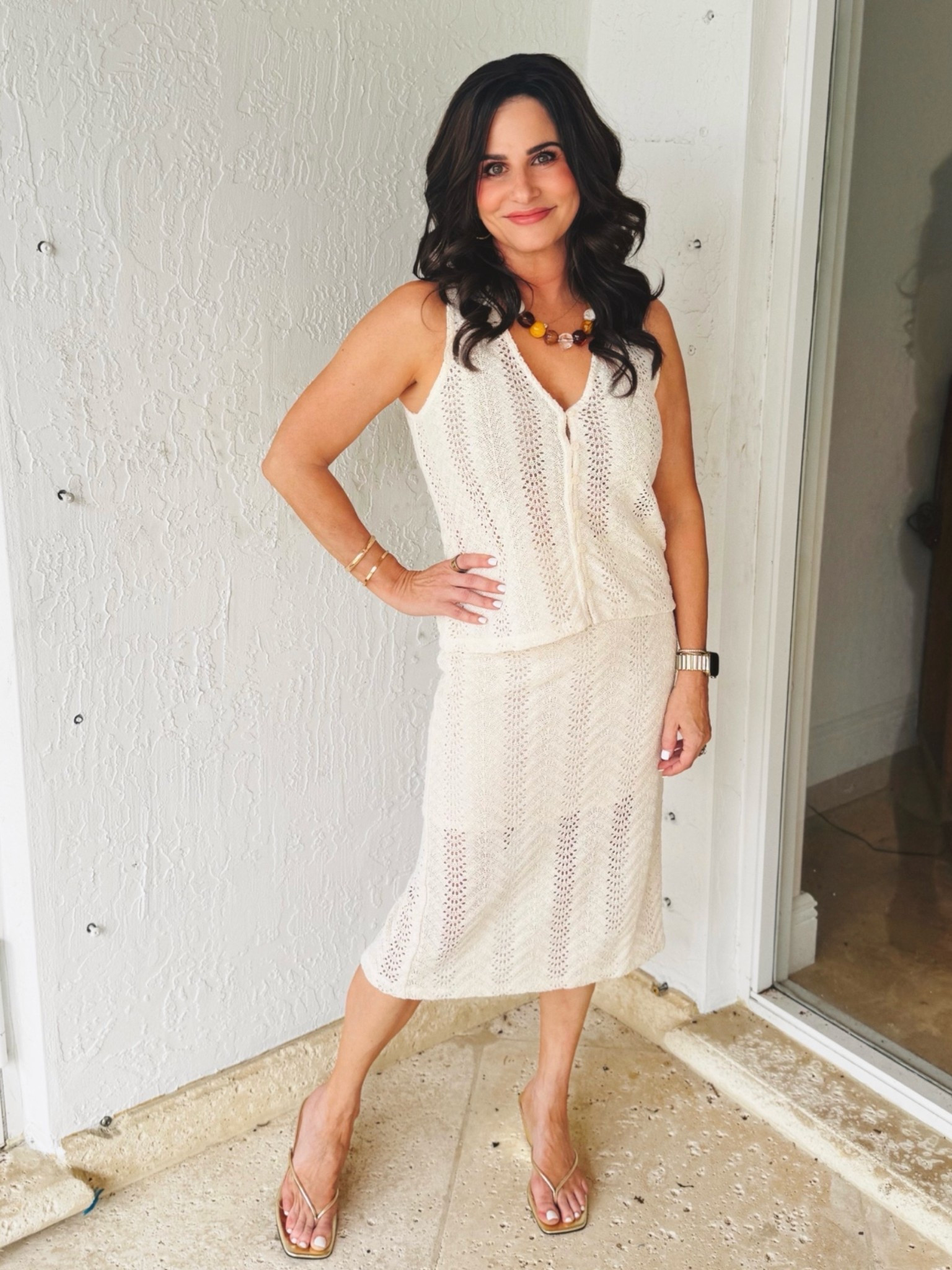 A super cute crochet look. Items sold separately. On major sale . Lightweight perfect for the summer , vacations , resorts . Wearing a sm top and XS skirt .

#LTKootd #LTKSaleAlert #LTKOver40