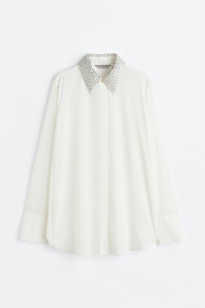 Sequin-collared Shirt - White/silver-colored - Ladies | H&M US | H&M (US)