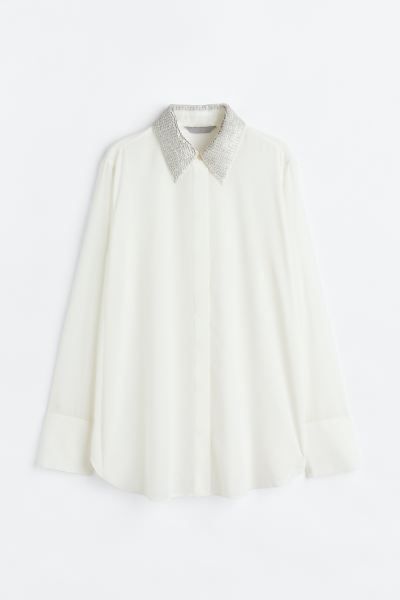 Sequin-collared Shirt - White/silver-colored - Ladies | H&M US | H&M (US + CA)