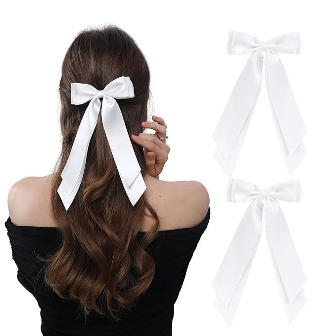 LuSeren 2 PCS Double Layer Hair Bows White Hair Ribbon Clips Ponytail Holder Accessories for Wome... | Amazon (US)
