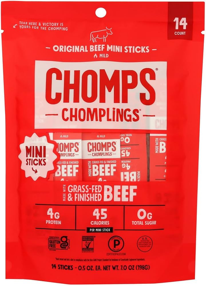 Chomps Original Beef Chomplings, Grass-Fed & Finished, 14ct, Protein Snack | Amazon (US)